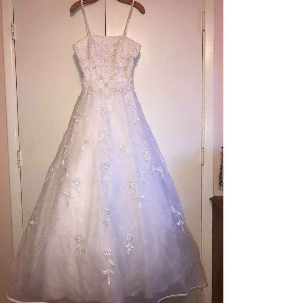 0th Haute Couture White Pearl Beaded Floral Pageant Prom Wedding Dress 6